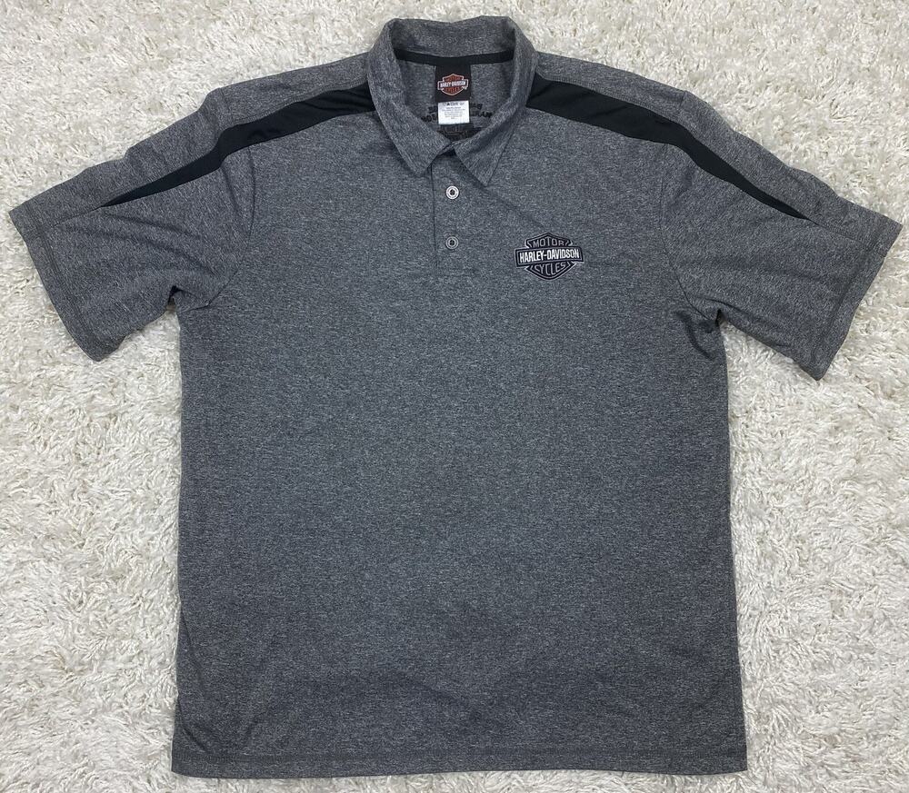Harley Davidson Polo Shirt Men's L Gray Black Performance Baton Rouge Dealer